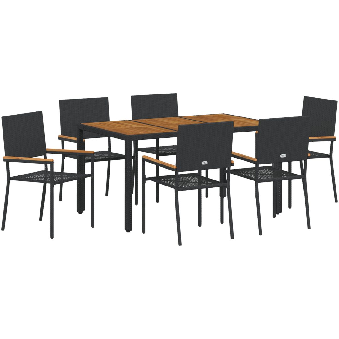 7-delars Trädgårds-Dining Set Svart Poly Rattan vidaXL 6 - Sits – bild 2