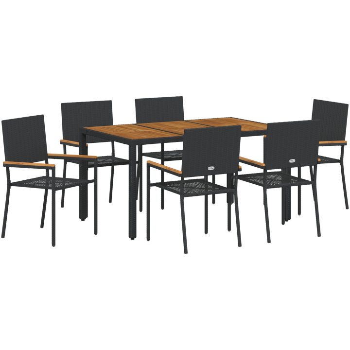 7-delars Trädgårds-Dining Set Svart Poly Rattan vidaXL 6 - Sits – bild 2