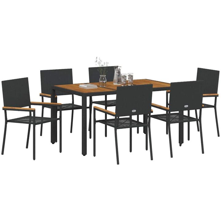 7-delars Trädgårds-Dining Set Svart Poly Rattan vidaXL 6 - Sits – bild 3