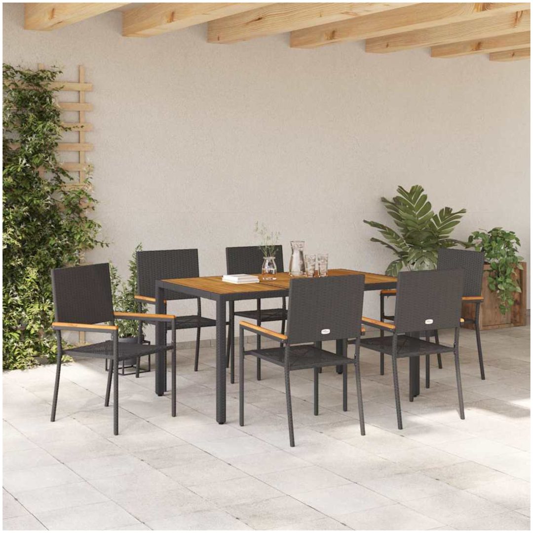 7-delars Trädgårds-Dining Set Svart Poly Rattan vidaXL 6 - Sits – bild 4