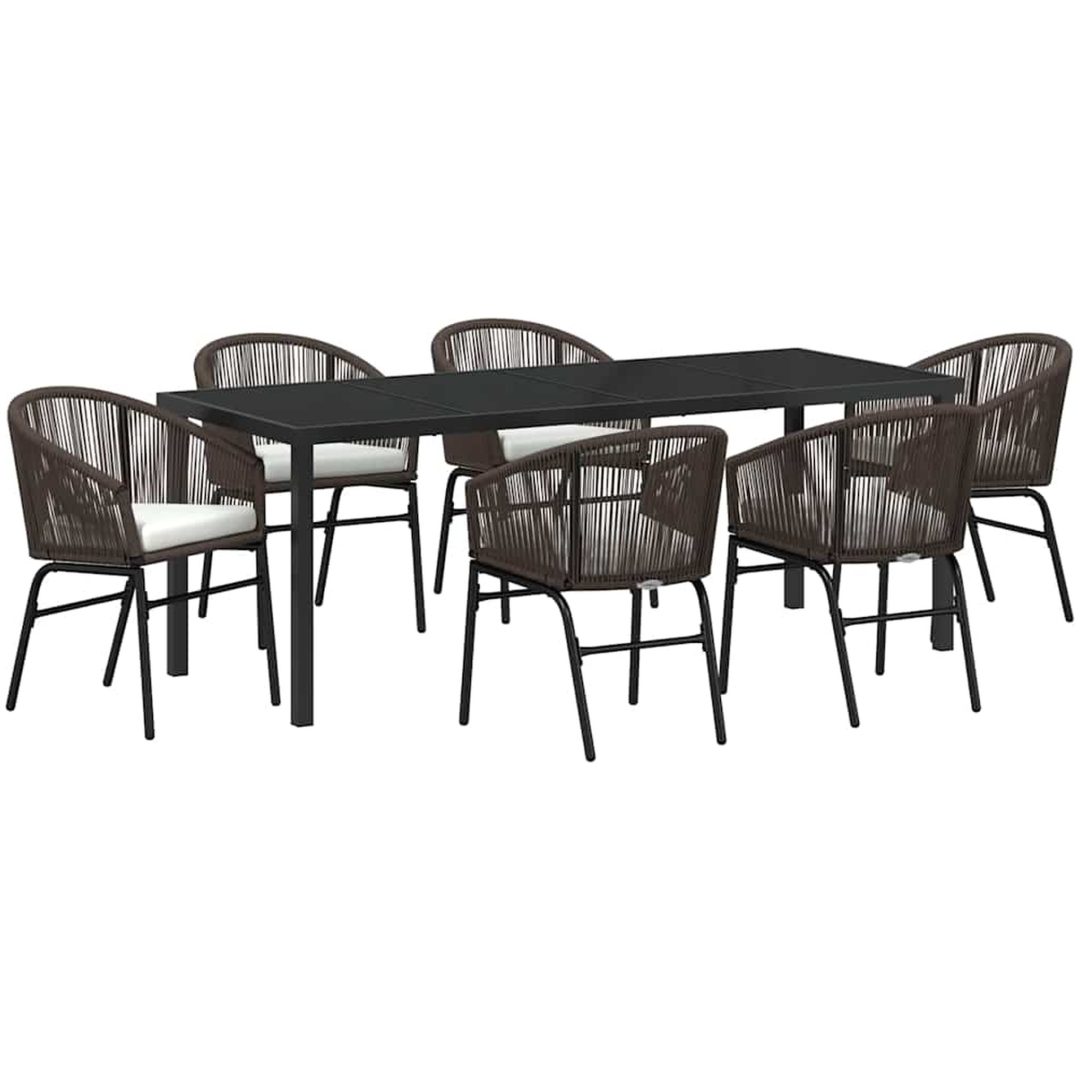 7 Delars Trädgårds Matgrupp - Brun Poly Rattan vidaXL 200 x 80 x 73 cm – bild 2