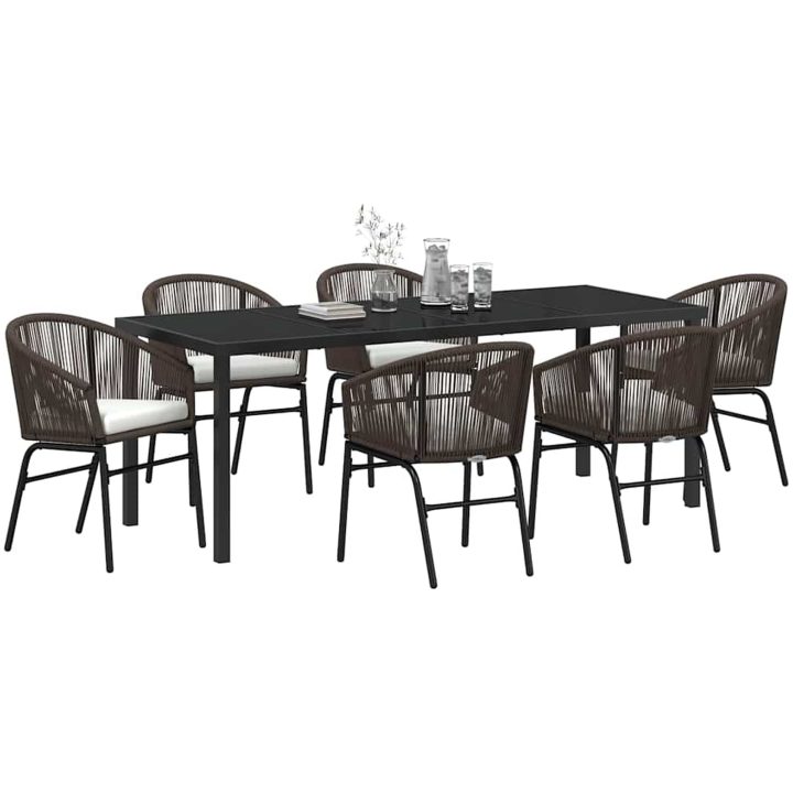 7 Delars Trädgårds Matgrupp - Brun Poly Rattan vidaXL 200 x 80 x 73 cm – bild 3