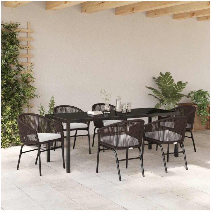 7 Delars Trädgårds Matgrupp - Brun Poly Rattan vidaXL 200 x 80 x 73 cm – bild 4