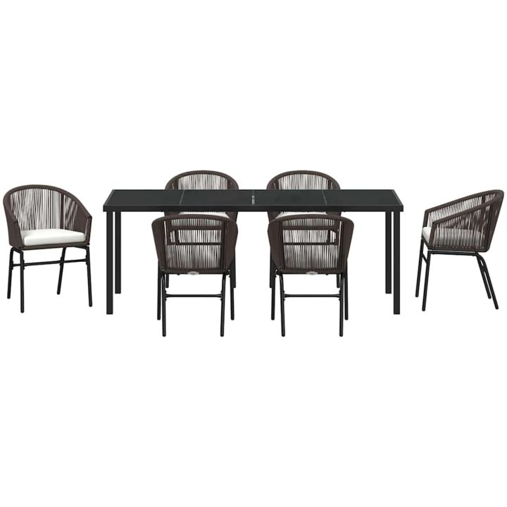7 Delars Trädgårds Matgrupp - Brun Poly Rattan vidaXL 200 x 80 x 73 cm – bild 7