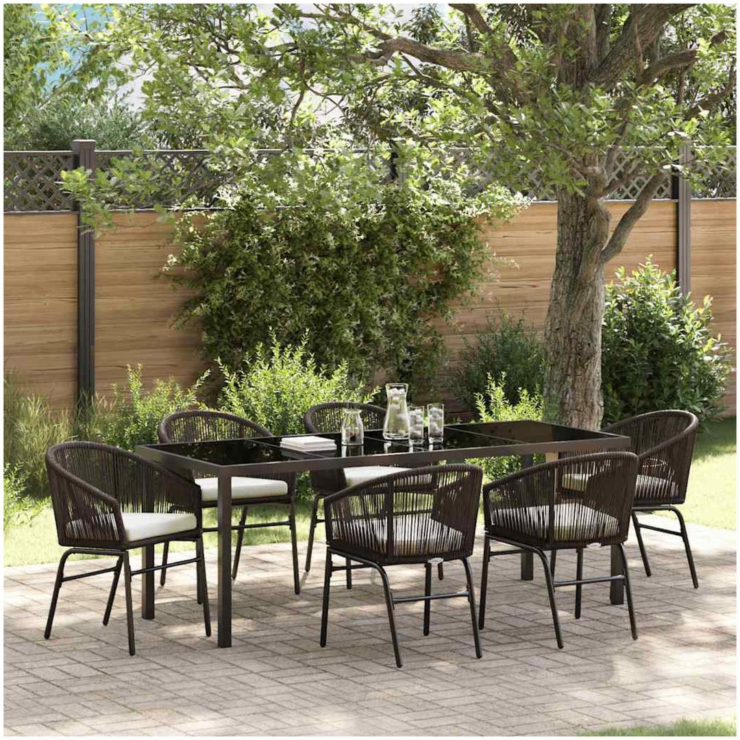 7 Delars Trädgårds Matgrupp - Brun Poly Rattan vidaXL 200 x 80 x 73 cm