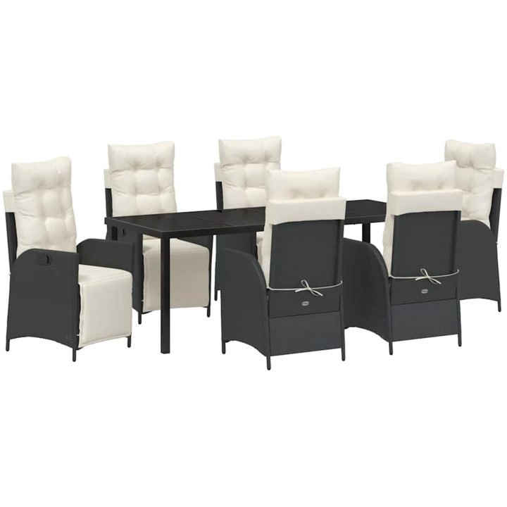 7 Delars Trädgårds Matgrupp i Svart Poly Rattan vidaXL 200 x 80 x 73 cm – bild 2