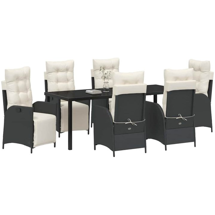 7 Delars Trädgårds Matgrupp i Svart Poly Rattan vidaXL 200 x 80 x 73 cm – bild 3