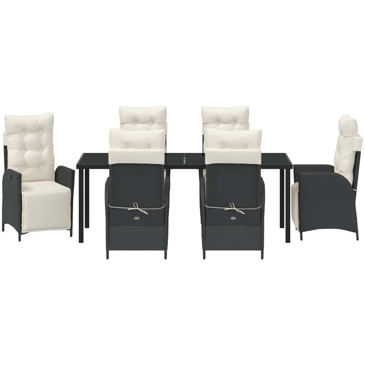7 Delars Trädgårds Matgrupp i Svart Poly Rattan vidaXL 200 x 80 x 73 cm – bild 7