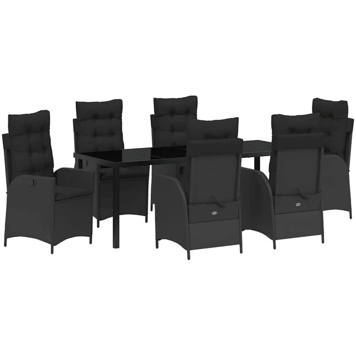 7 Delars Trädgårds Matgrupp Med Kuddar i Svart Poly Rattan vidaXL 200 x 80 x 73 cm – bild 2