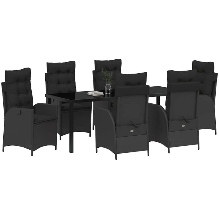 7 Delars Trädgårds Matgrupp Med Kuddar i Svart Poly Rattan vidaXL 200 x 80 x 73 cm – bild 3