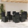 7 Delars Trädgårds Matgrupp Med Kuddar i Svart Poly Rattan vidaXL 200 x 80 x 73 cm – miniatyr 4