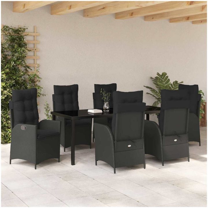 7 Delars Trädgårds Matgrupp Med Kuddar i Svart Poly Rattan vidaXL 200 x 80 x 73 cm – bild 4