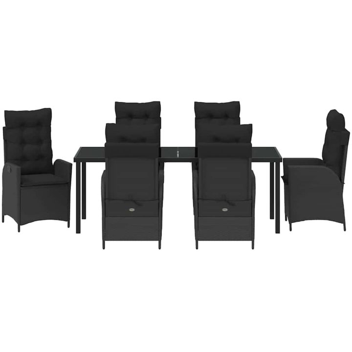 7 Delars Trädgårds Matgrupp Med Kuddar i Svart Poly Rattan vidaXL 200 x 80 x 73 cm – bild 7