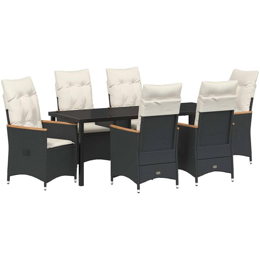 7 Delars Trädgårds Matgrupp med Kuddar - Svart Poly Rattan vidaXL 200 x 80 x 73 cm – bild 2