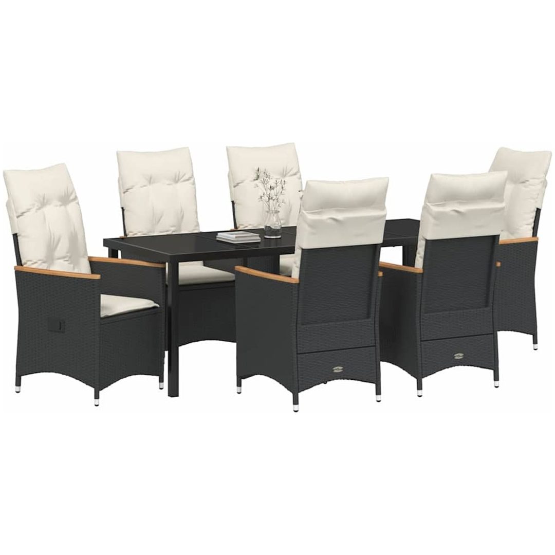 7 Delars Trädgårds Matgrupp med Kuddar - Svart Poly Rattan vidaXL 200 x 80 x 73 cm – bild 3