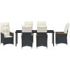 7 Delars Trädgårds Matgrupp med Kuddar - Svart Poly Rattan vidaXL 200 x 80 x 73 cm – miniatyr 6
