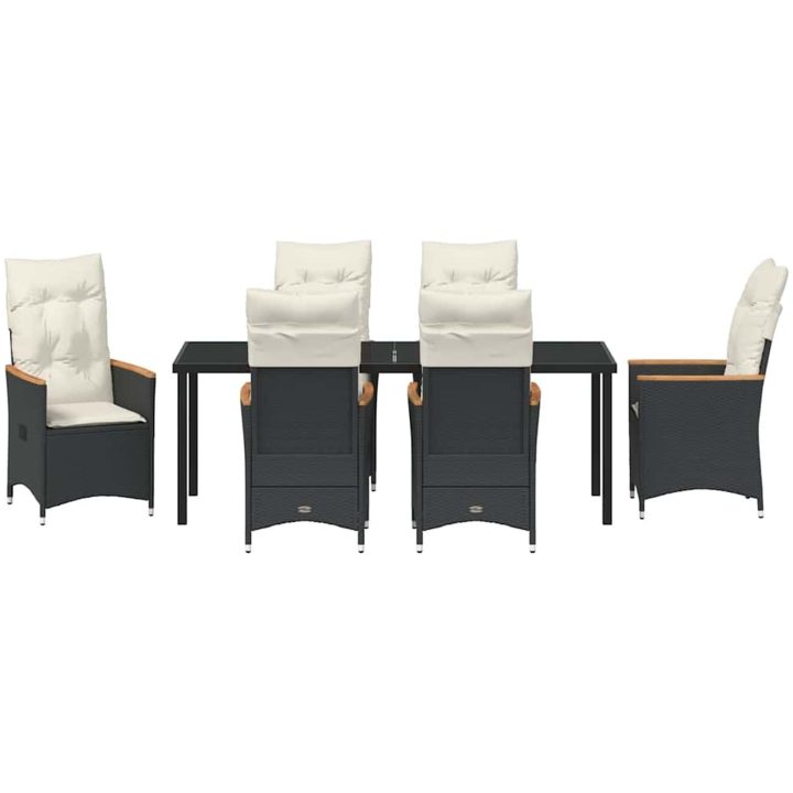 7 Delars Trädgårds Matgrupp med Kuddar - Svart Poly Rattan vidaXL 200 x 80 x 73 cm – bild 6