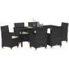 7-delars trädgårds-matplatsset med kuddar - svarta, i poly rattan vidaXL 200 x 80 x 73 cm – miniatyr 3