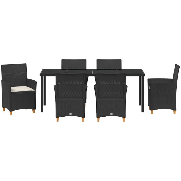 7-delars trädgårds-matplatsset med kuddar - svarta, i poly rattan vidaXL 200 x 80 x 73 cm – bild 7