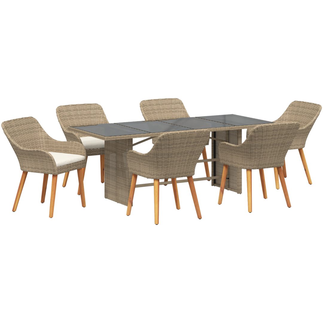 7 Delars Trädgårds matsalsset Beige Poly Rattan vidaXL Large – bild 2