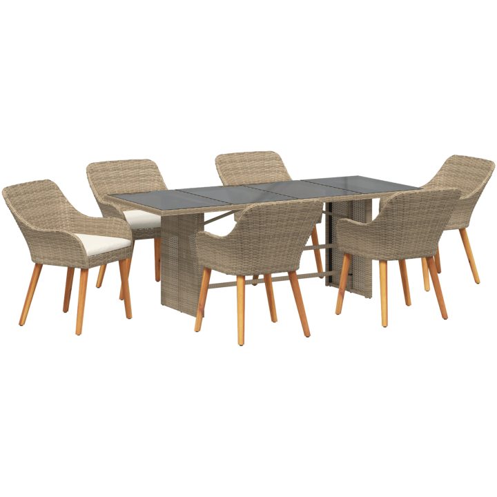 7 Delars Trädgårds matsalsset Beige Poly Rattan vidaXL Large – bild 2