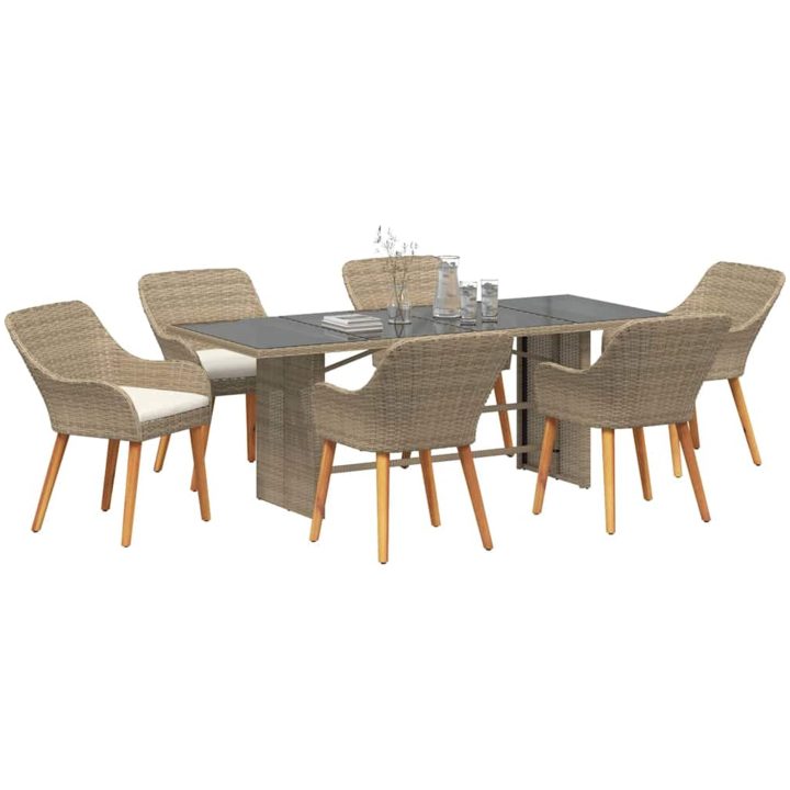 7 Delars Trädgårds matsalsset Beige Poly Rattan vidaXL Large – bild 3