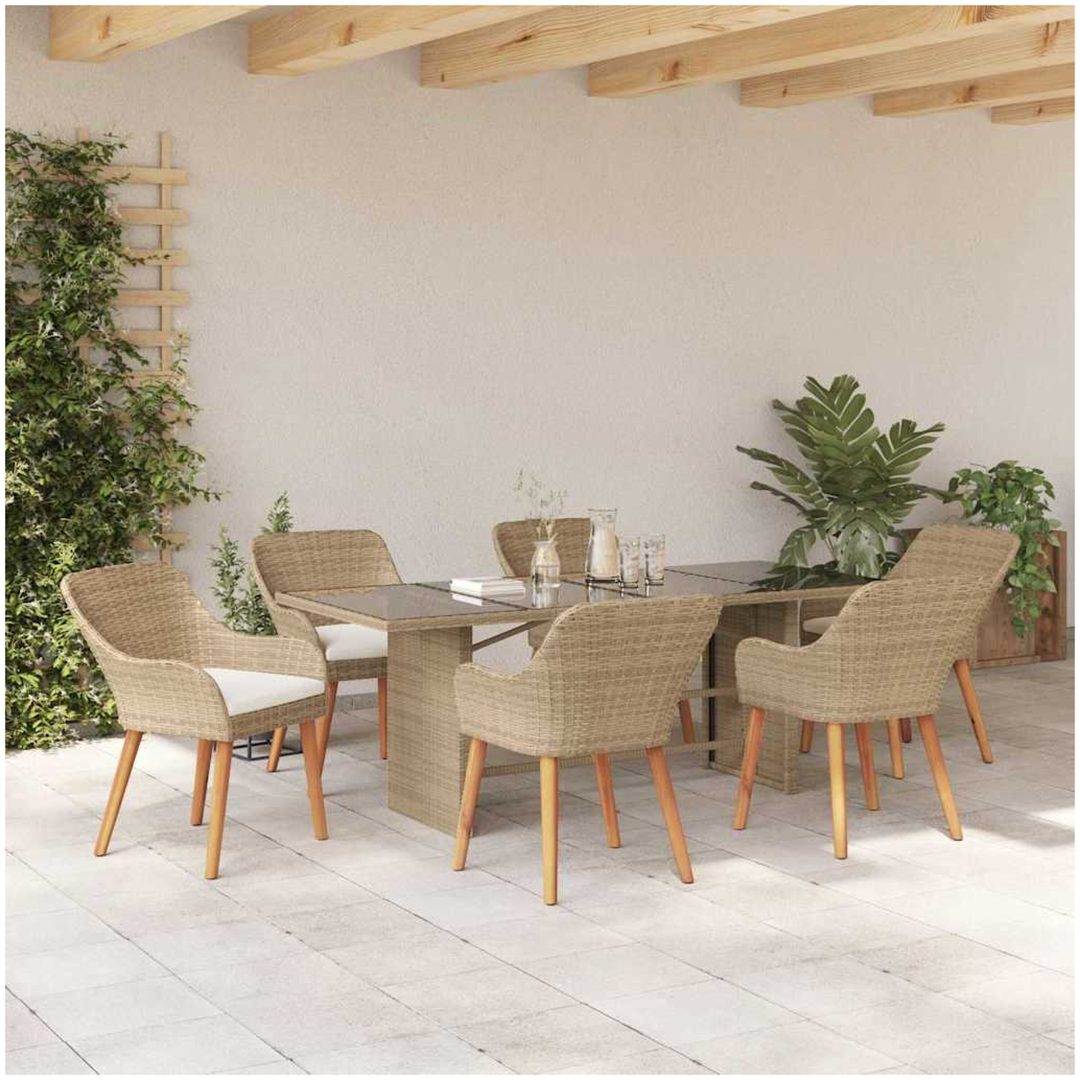 7 Delars Trädgårds matsalsset Beige Poly Rattan vidaXL Large – bild 4