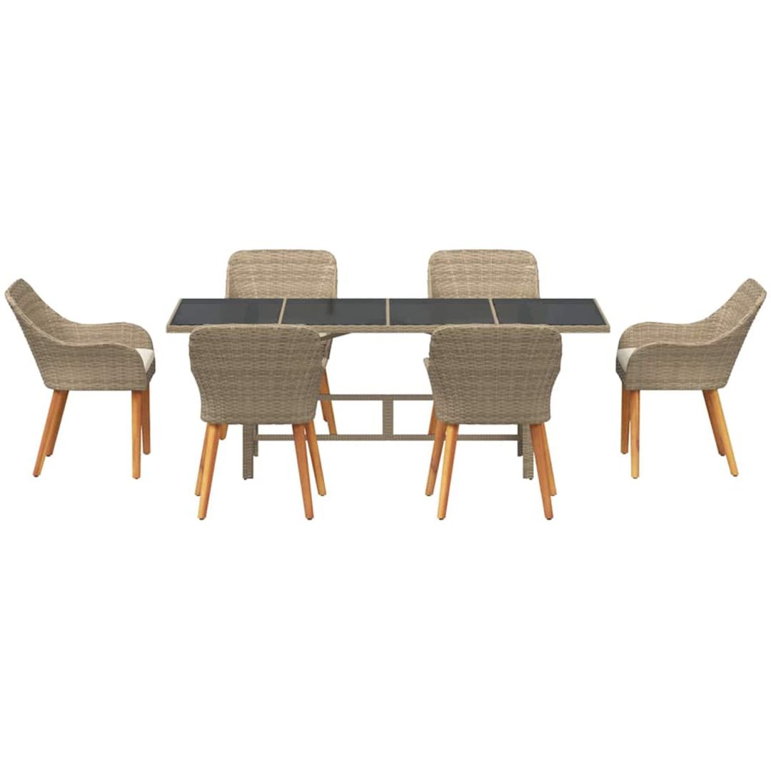 7 Delars Trädgårds matsalsset Beige Poly Rattan vidaXL Large – bild 7