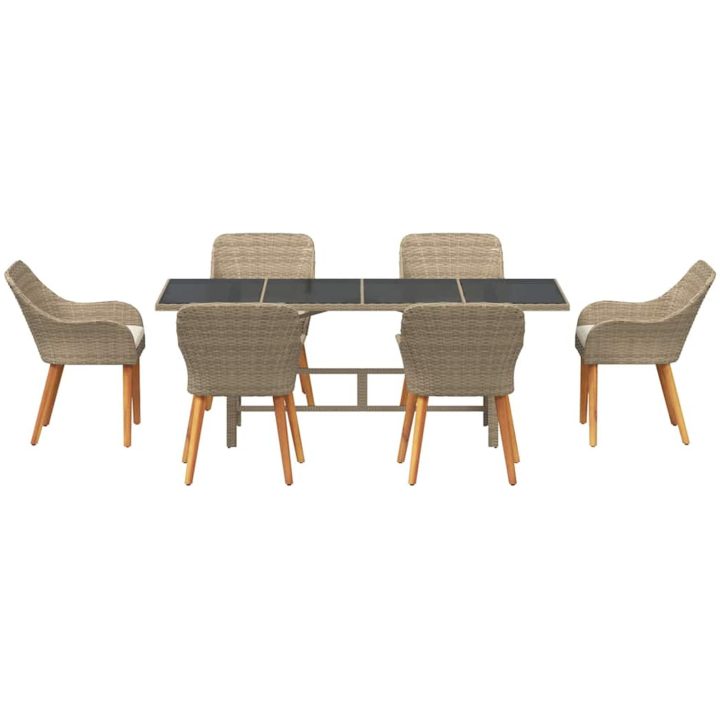 7 Delars Trädgårds matsalsset Beige Poly Rattan vidaXL Large – bild 7