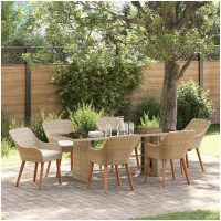 7 Delars Trädgårds matsalsset Beige Poly Rattan vidaXL