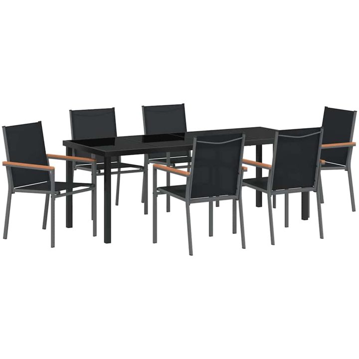 7-delars trädgårds matsalsset i svart textilene och stål vidaXL 55x61.5x90 cm – bild 2