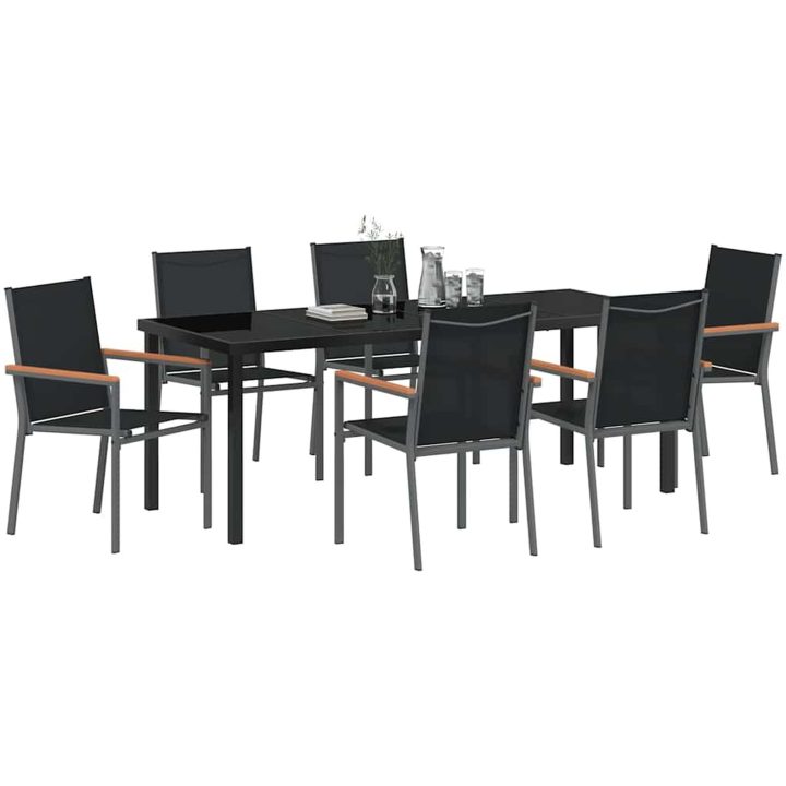 7-delars trädgårds matsalsset i svart textilene och stål vidaXL 55x61.5x90 cm – bild 3