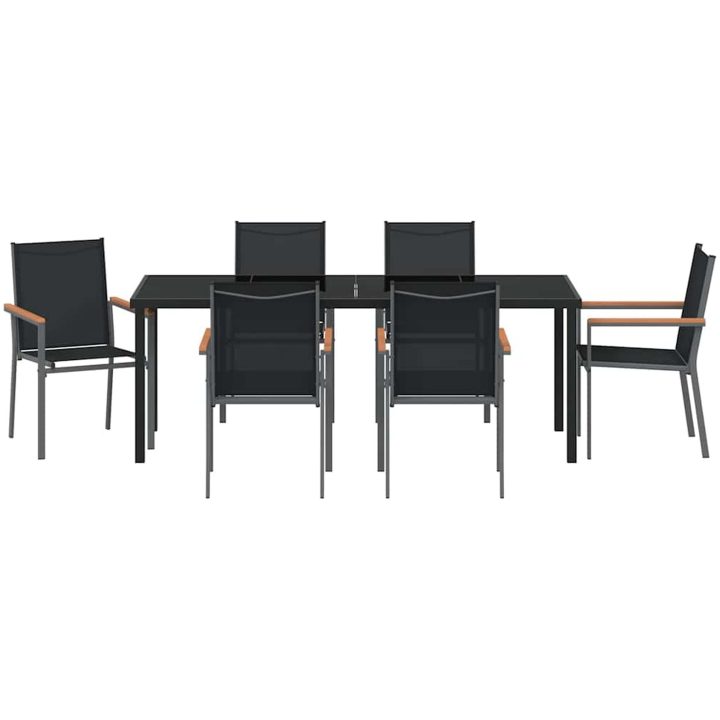 7-delars trädgårds matsalsset i svart textilene och stål vidaXL 55x61.5x90 cm – bild 7