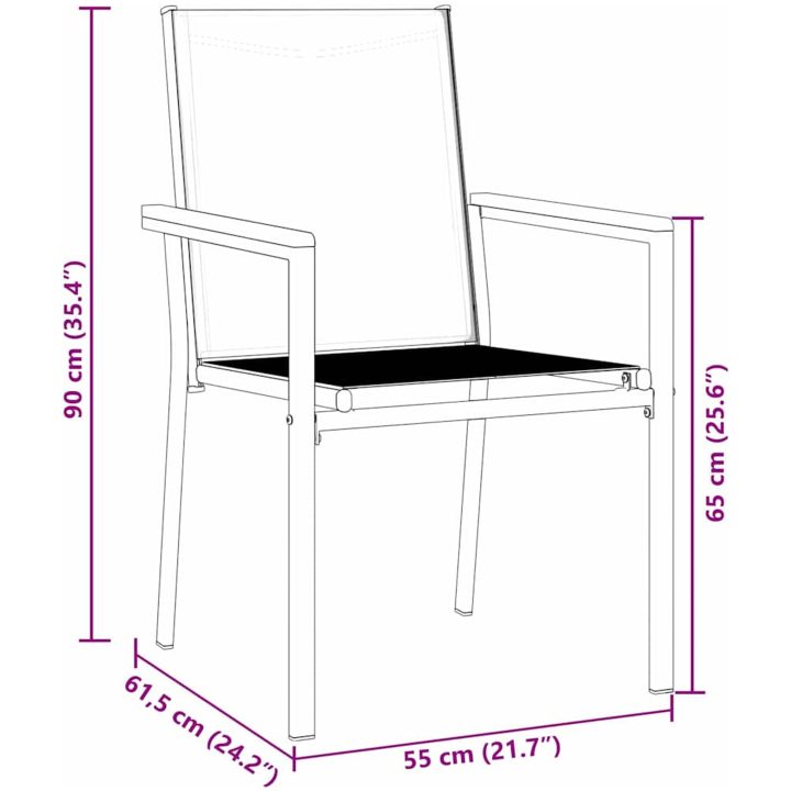 7-delars trädgårds matsalsset i svart textilene och stål vidaXL 55x61.5x90 cm – bild 9