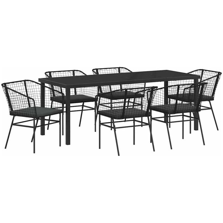7-delars trädgårds matsalsset med kuddar Svart Poly Rattan vidaXL Standard – bild 2