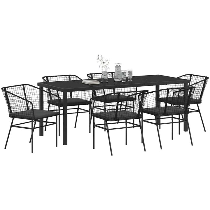 7-delars trädgårds matsalsset med kuddar Svart Poly Rattan vidaXL Standard – bild 3