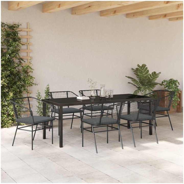7-delars trädgårds matsalsset med kuddar Svart Poly Rattan vidaXL Standard – bild 4