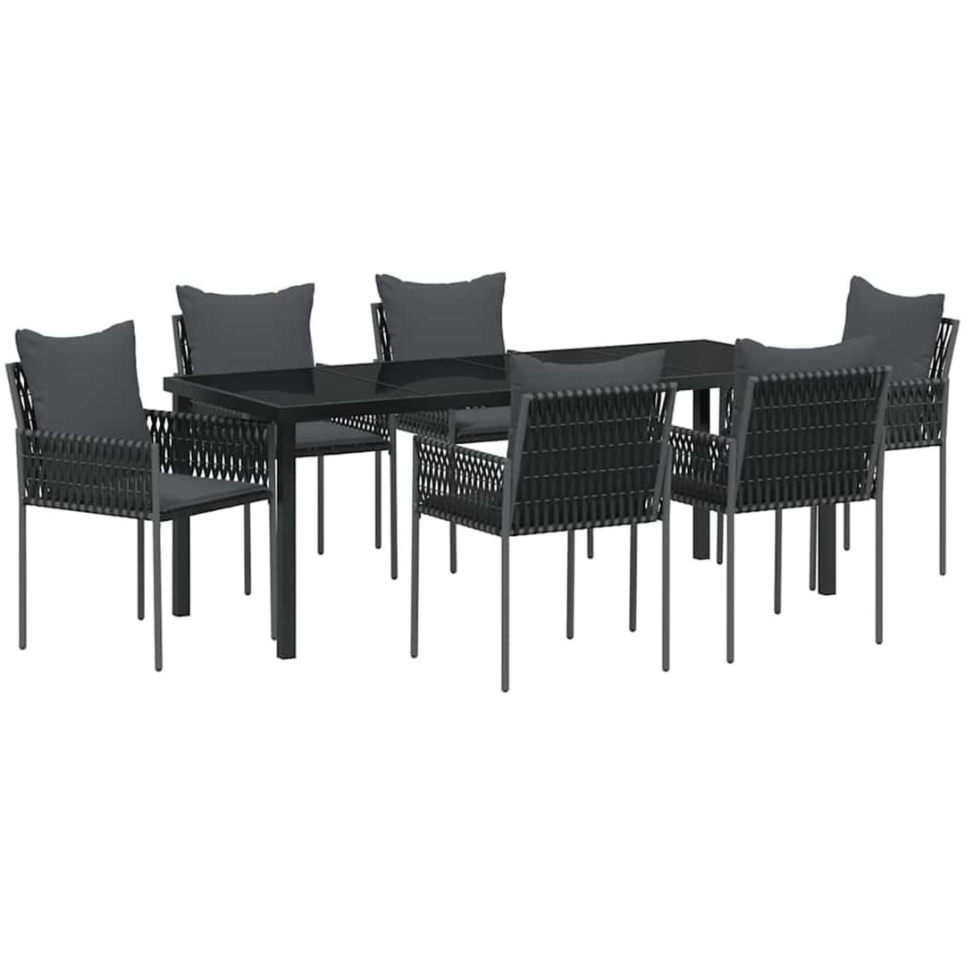 7-delars trädgårds matsalsset med kuddar svart polyrotting vidaXL 54x61x83 cm – bild 2