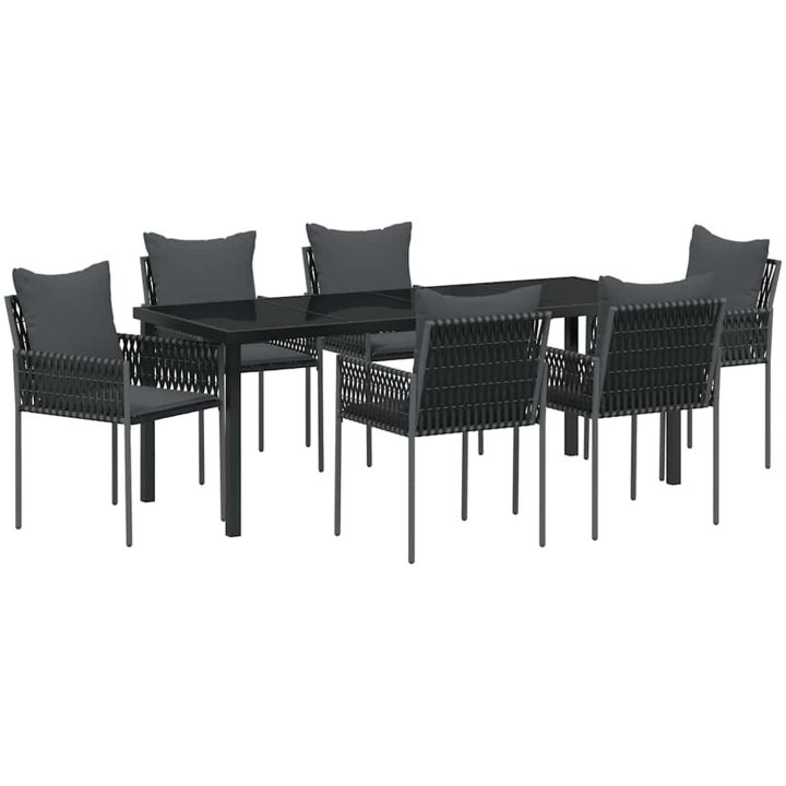 7-delars trädgårds matsalsset med kuddar svart polyrotting vidaXL 54x61x83 cm – bild 2