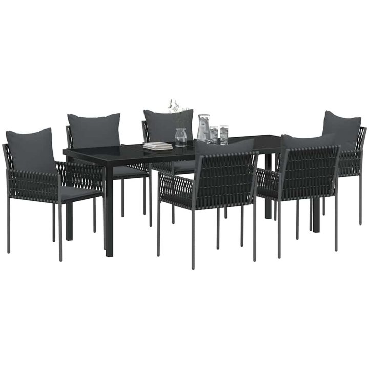 7-delars trädgårds matsalsset med kuddar svart polyrotting vidaXL 54x61x83 cm – bild 3