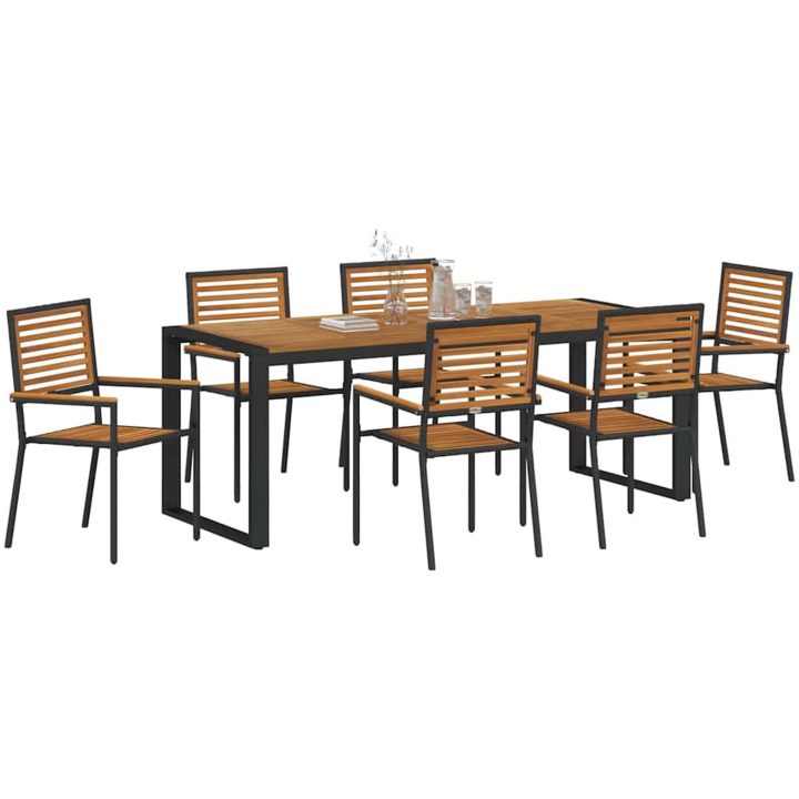 7 Delars Trädgårds matsalsset Svart Poly Rattan Akacia vidaXL 6 - Sits – bild 3