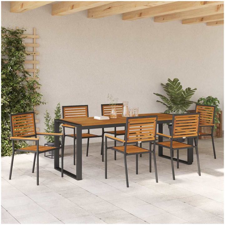 7 Delars Trädgårds matsalsset Svart Poly Rattan Akacia vidaXL 6 - Sits – bild 4