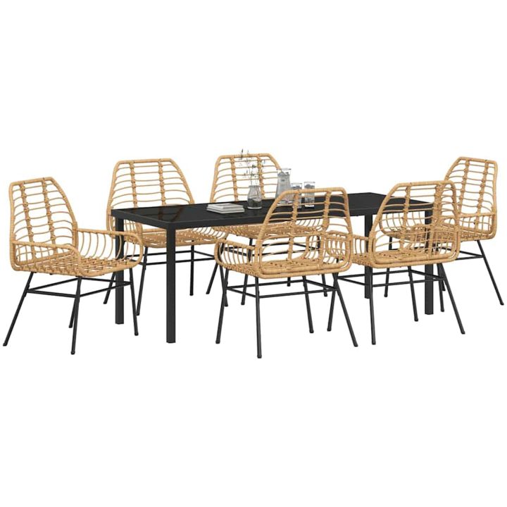 7-delars Trädgårds Matset, Brunt av Poly Rattan vidaXL 200 x 80 x 73 cm – bild 3