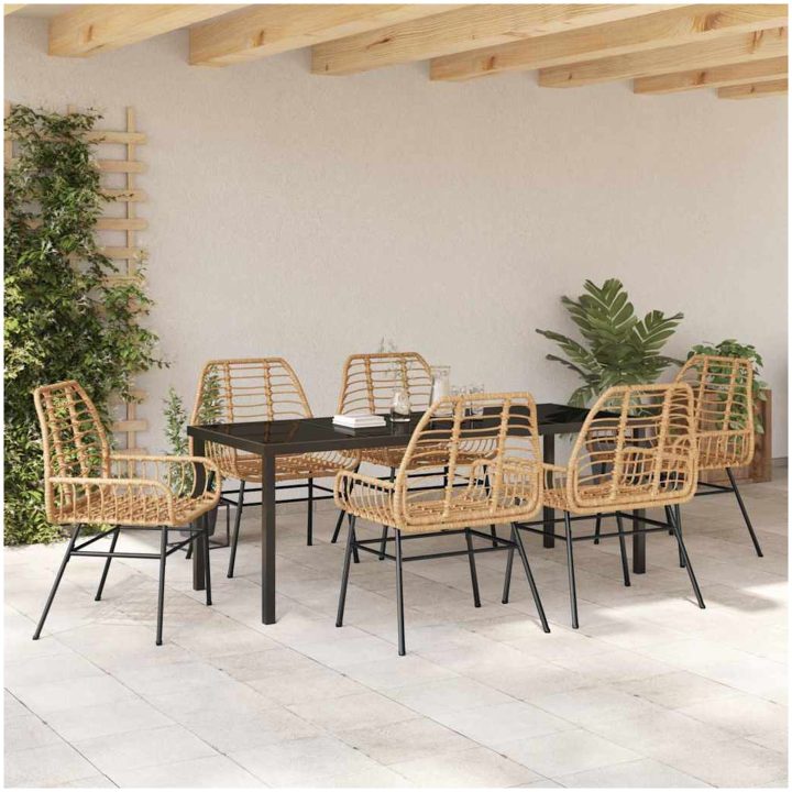7-delars Trädgårds Matset, Brunt av Poly Rattan vidaXL 200 x 80 x 73 cm – bild 4