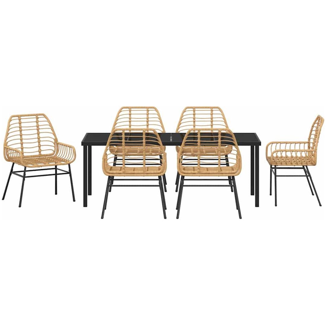 7-delars Trädgårds Matset, Brunt av Poly Rattan vidaXL 200 x 80 x 73 cm – bild 6