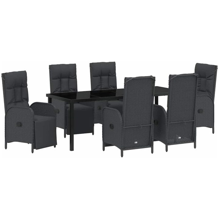 7 Delars Trädgårds Matset med Kuddar, Svart Poly Rattan vidaXL 200 x 80 x 73 cm – bild 2