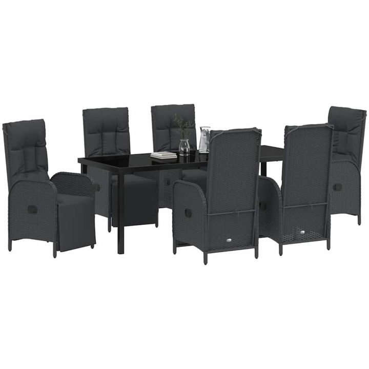 7 Delars Trädgårds Matset med Kuddar, Svart Poly Rattan vidaXL 200 x 80 x 73 cm – bild 3