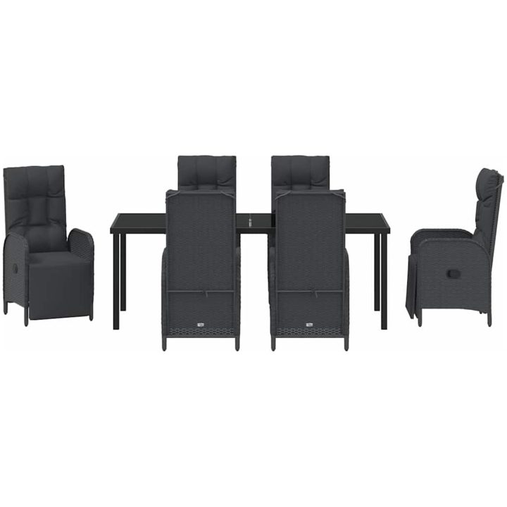 7 Delars Trädgårds Matset med Kuddar, Svart Poly Rattan vidaXL 200 x 80 x 73 cm – bild 7