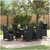 7 Delars Trädgårds Matset med Kuddar, Svart Poly Rattan vidaXL 200 x 80 x 73 cm – miniatyr 1