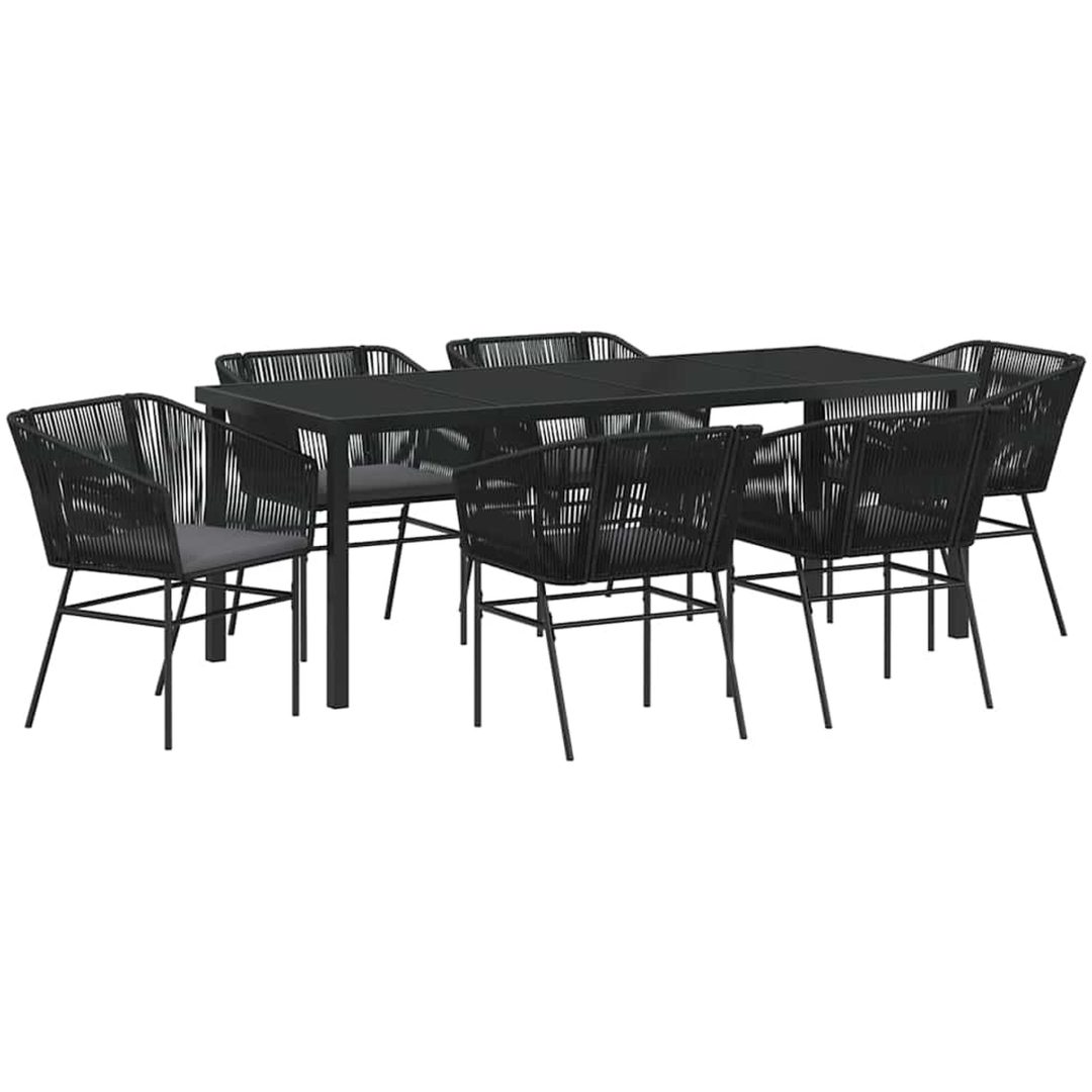 7 Delars Trädgårds Matset med Kuddar Svart Poly Rattan vidaXL 200 x 80 x 73 cm – bild 2